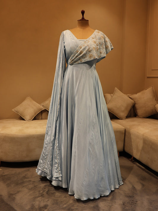 Powder blue drape gown