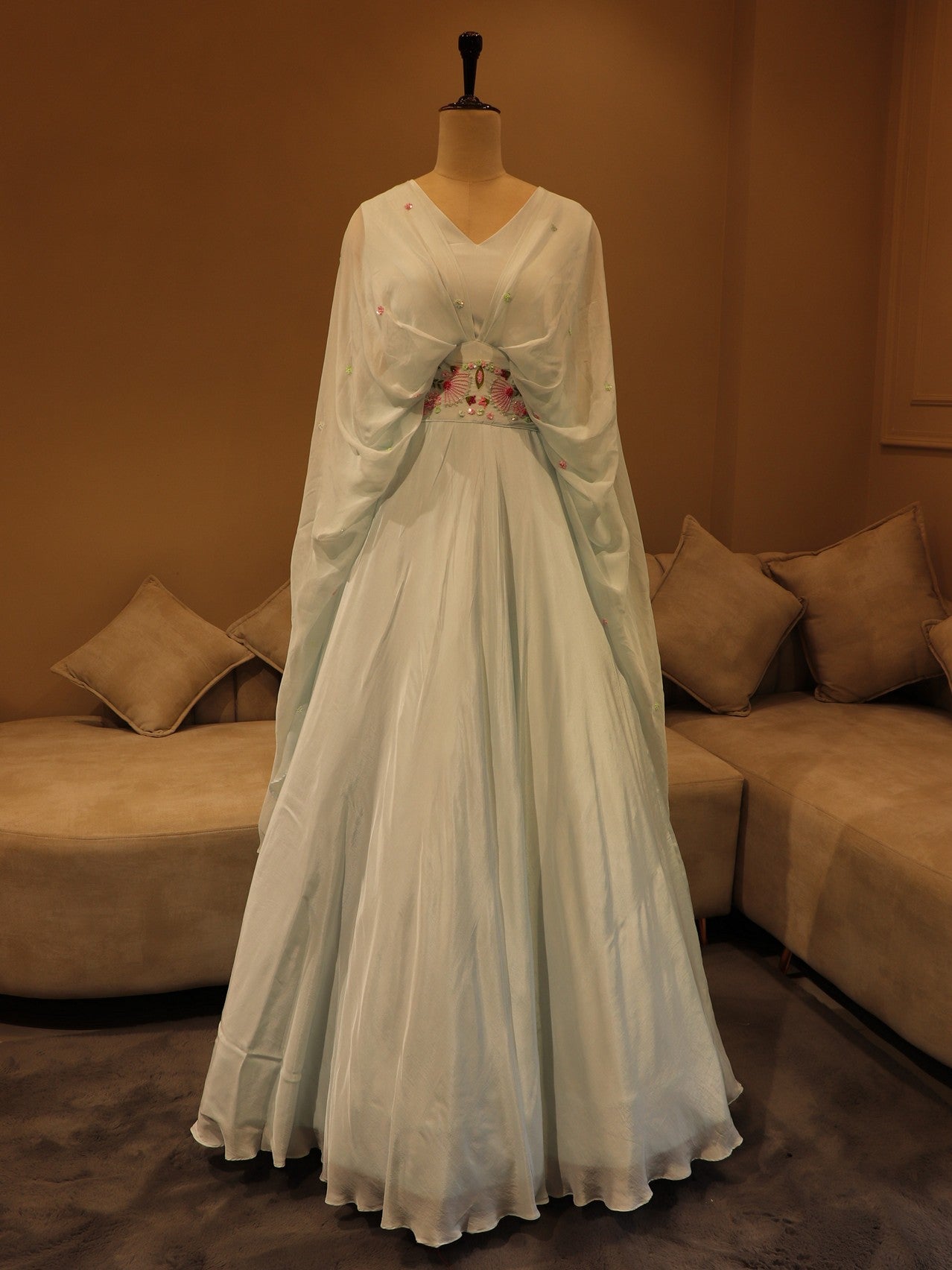 Powder blue drape gown