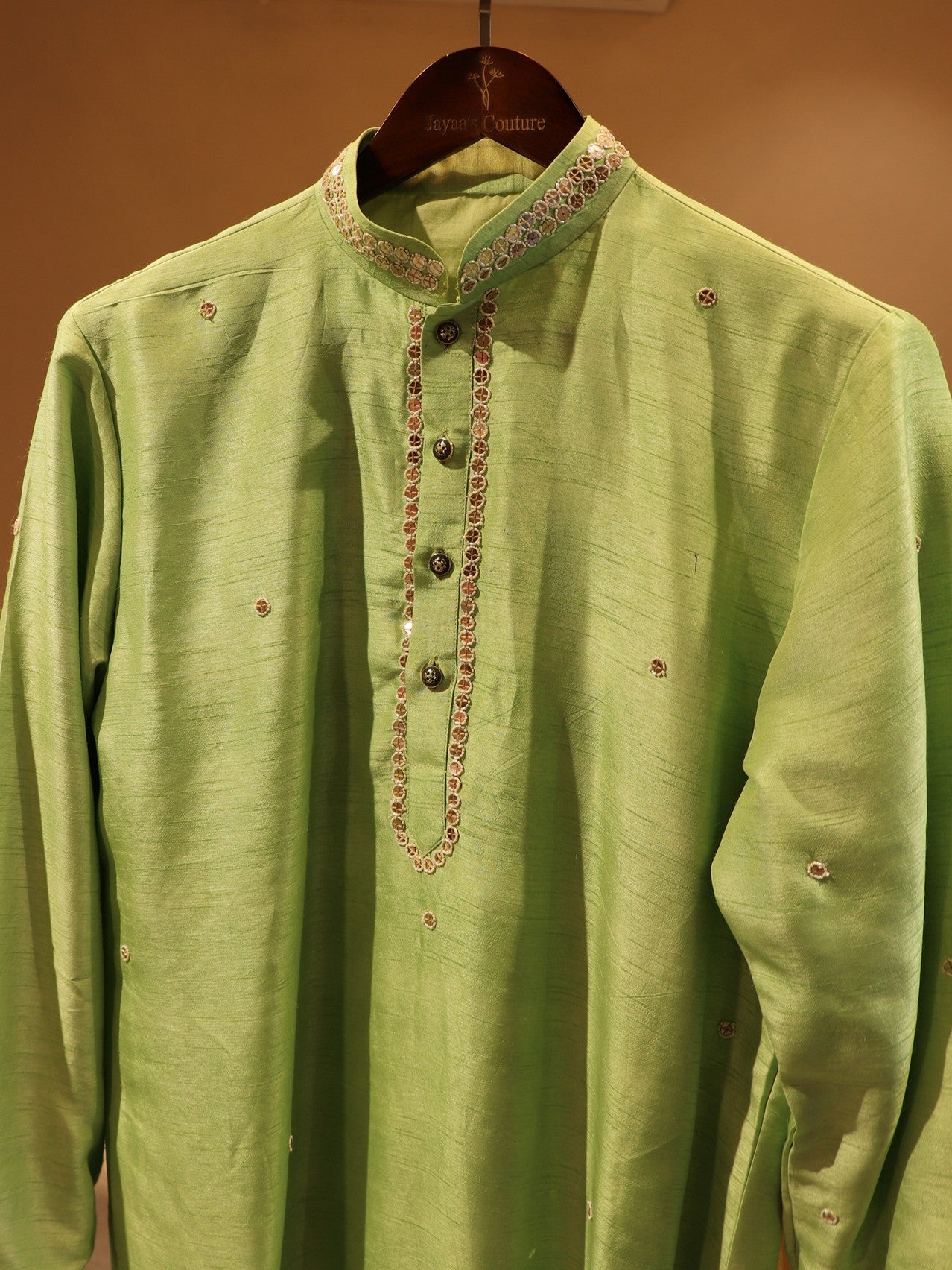 Pista green shreenathji pichwai handpainted mens kurta