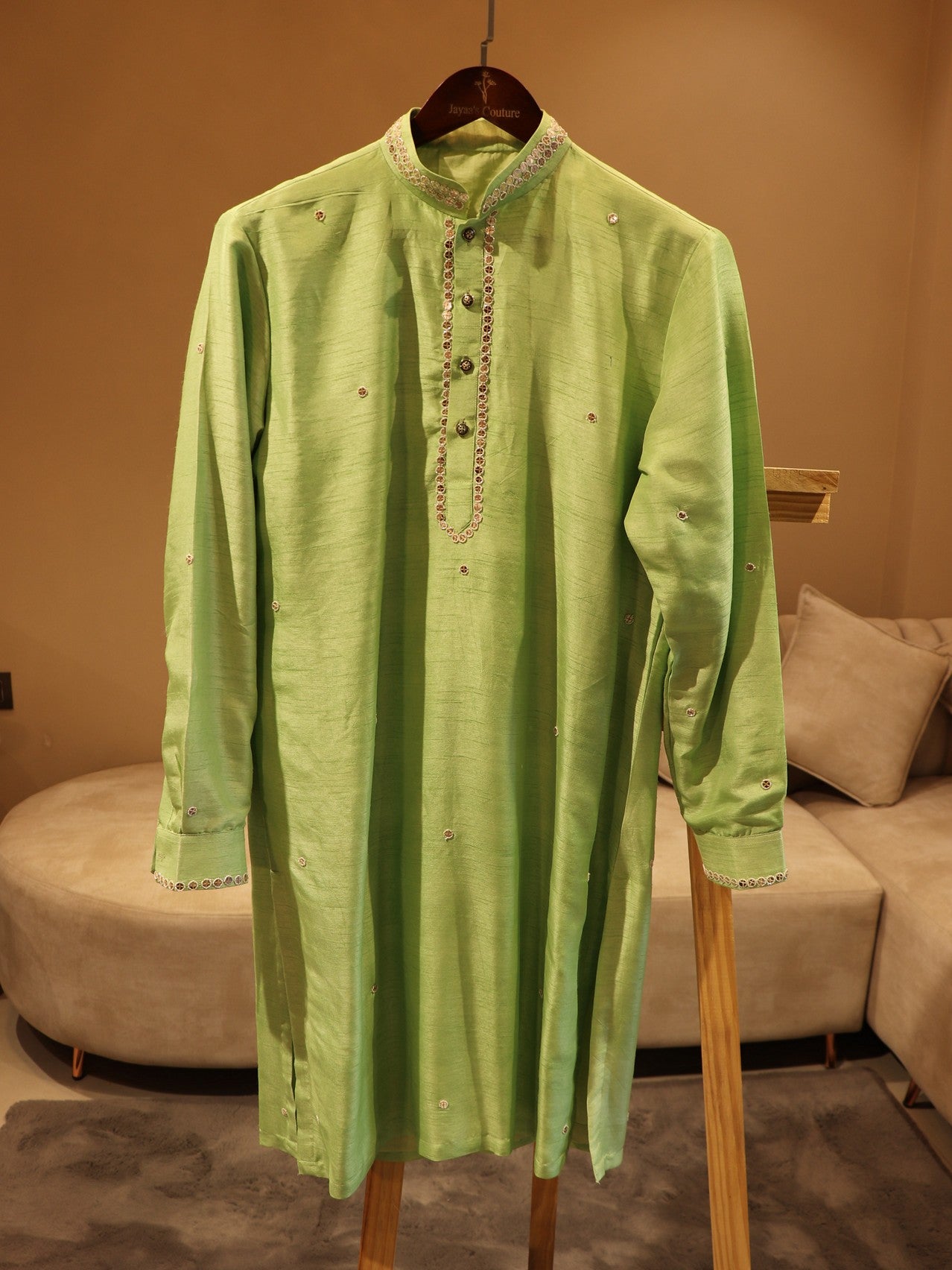 Pista green shreenathji pichwai handpainted mens kurta