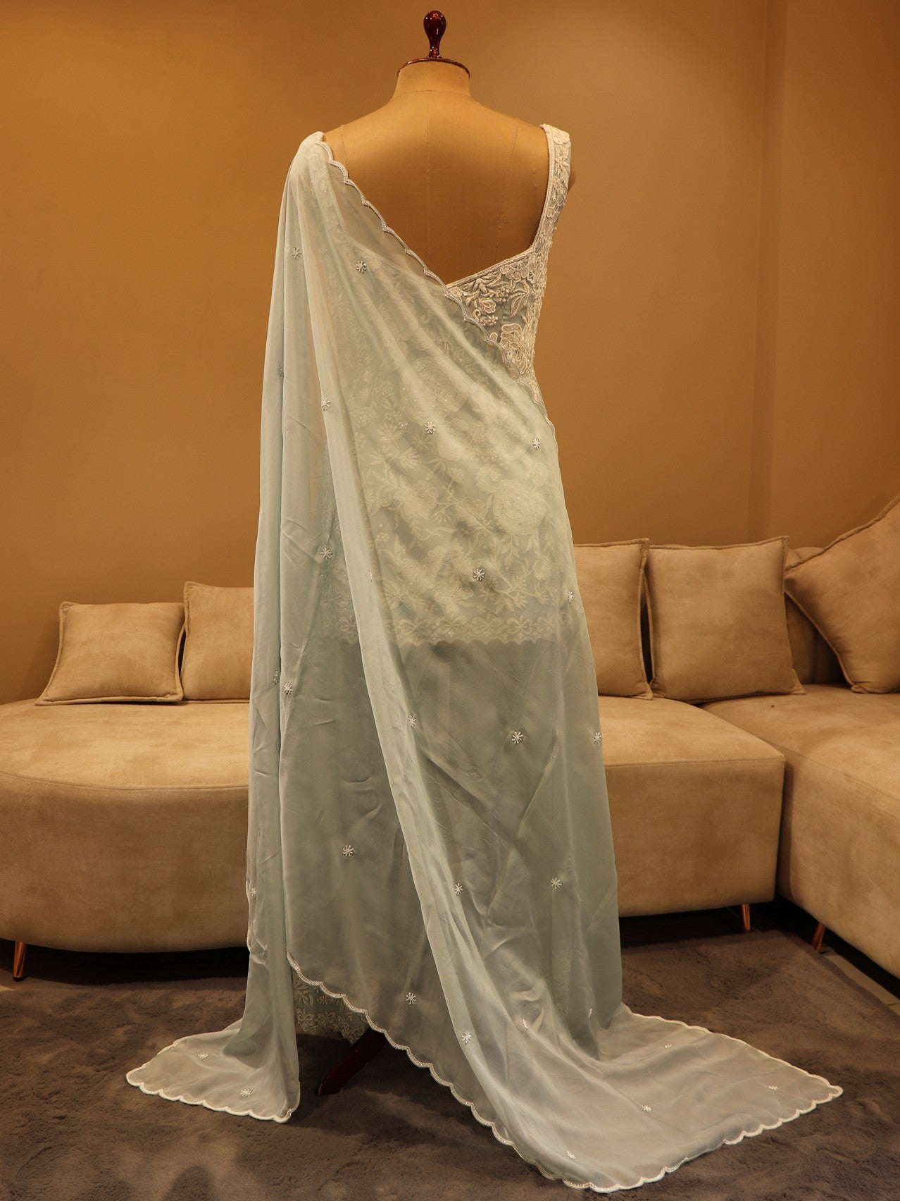 Powder blue greyish kurti with plazo and dupatta