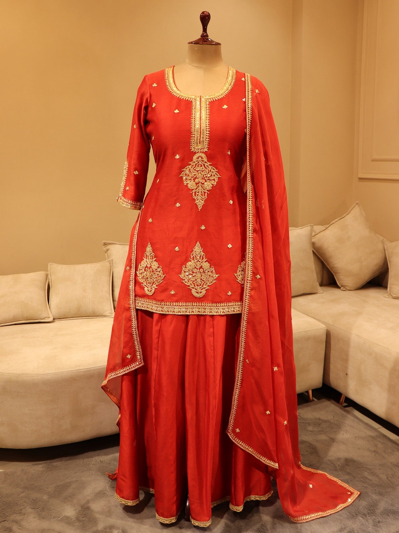 Red marodi kurta with plazo and kurta