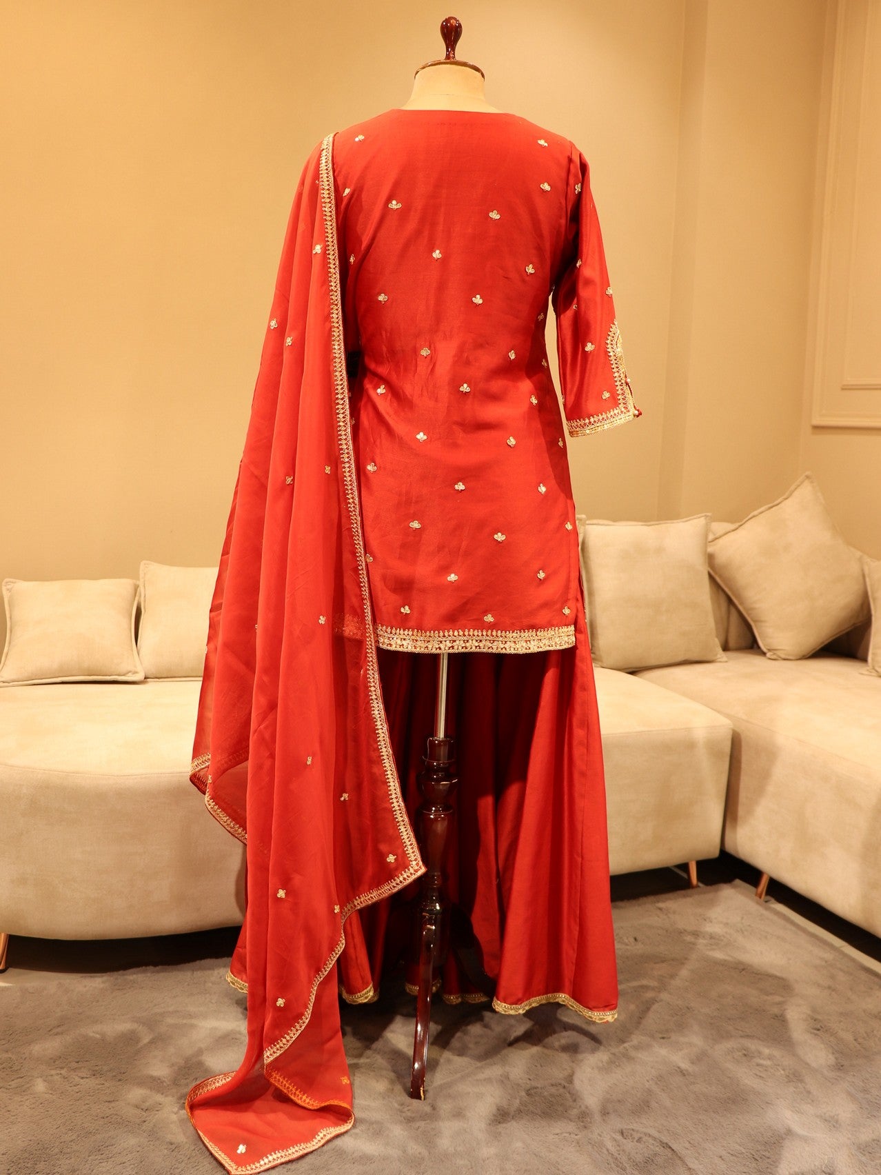 Red marodi kurta with plazo and kurta