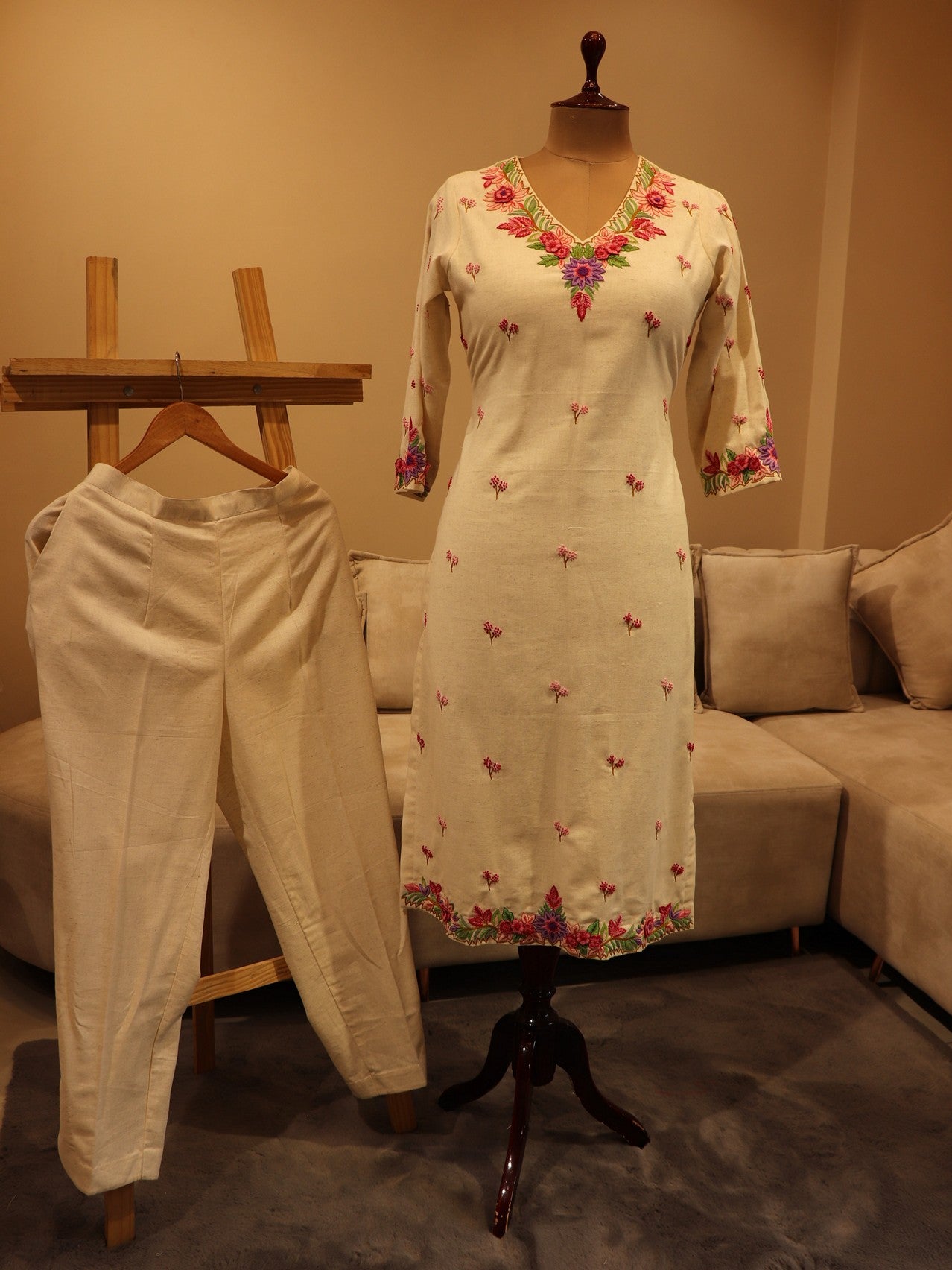 white embroidered kurta with pants