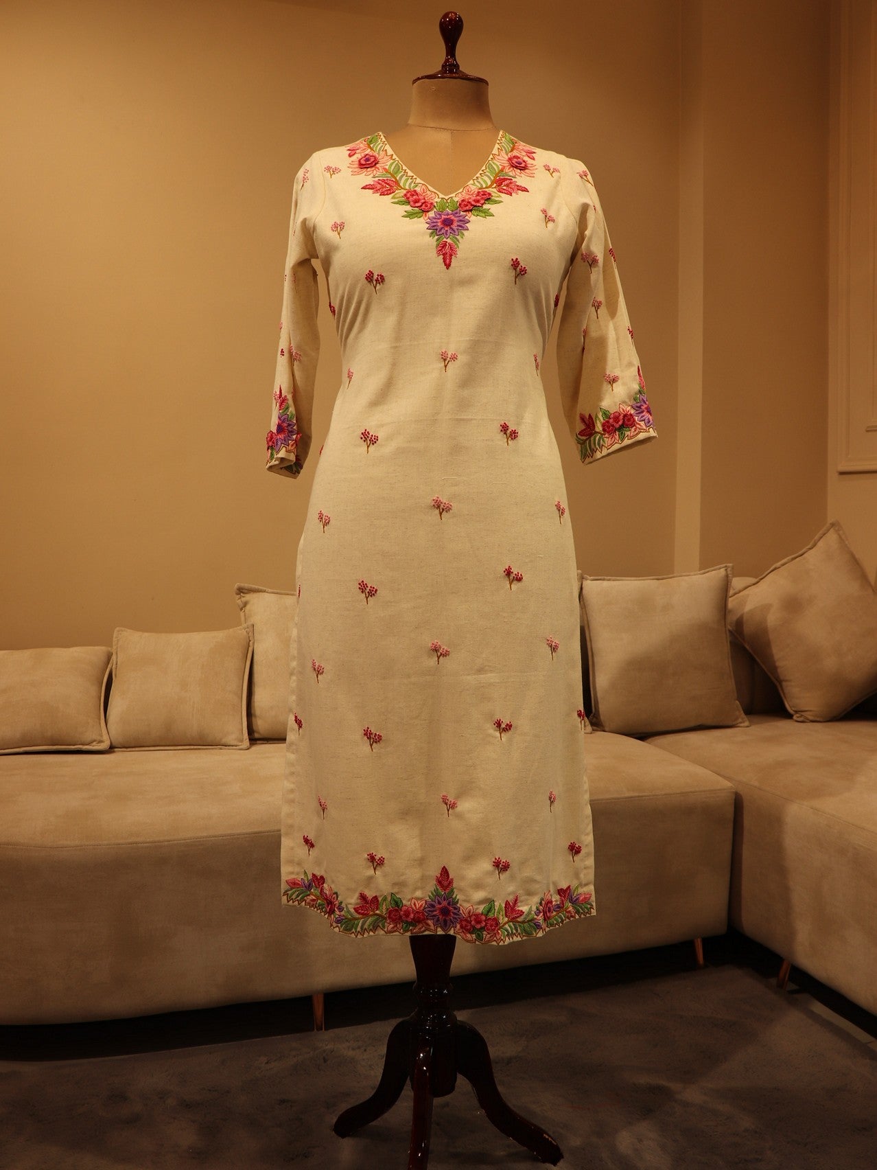 white embroidered kurta with pants