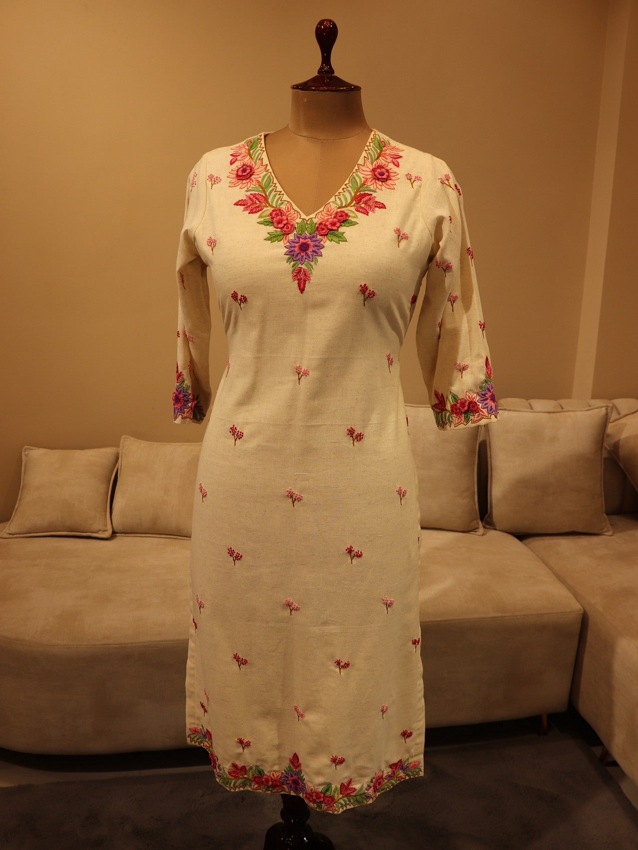 white embroidered kurta with pants