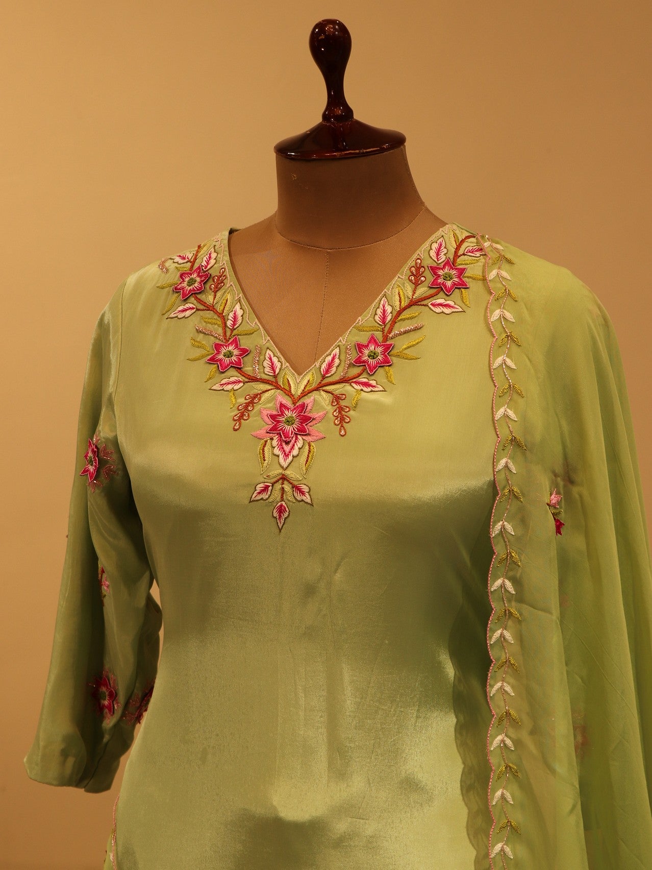 Olive green kurta with pants and dupatta