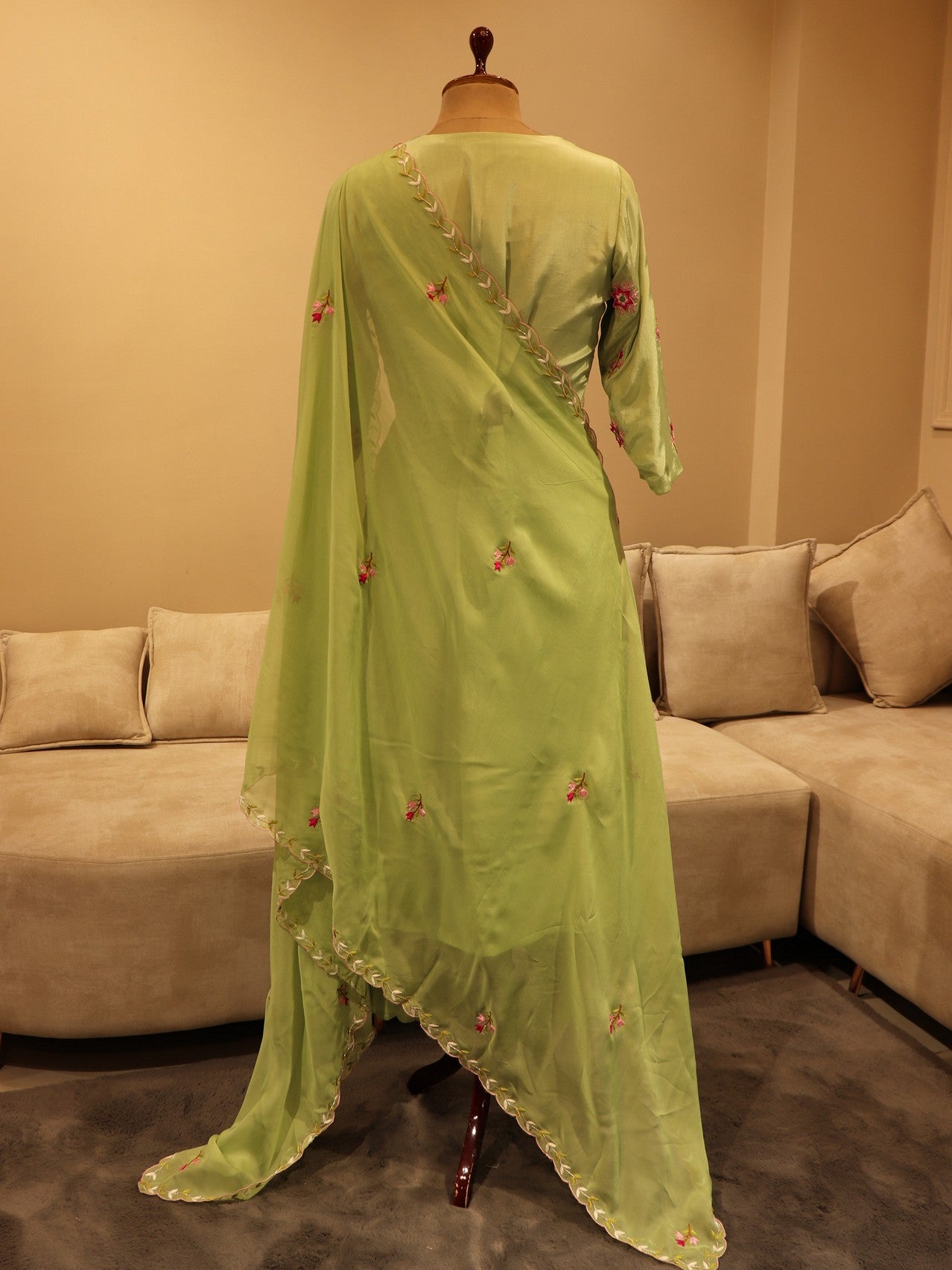 Olive green kurta with pants and dupatta