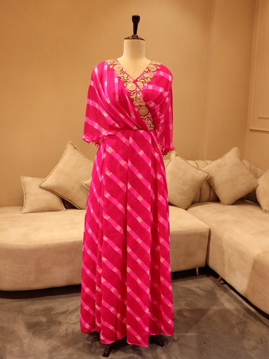 Rani pink leheriya gown