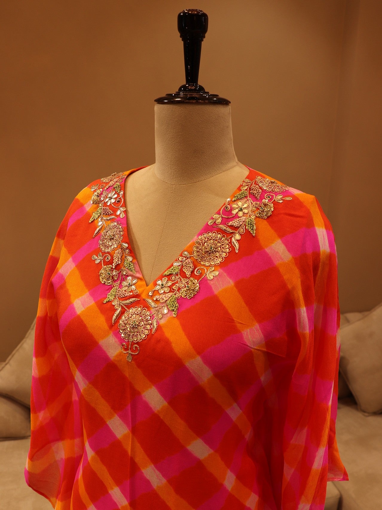 Rani orange leheriya kaftan with pants