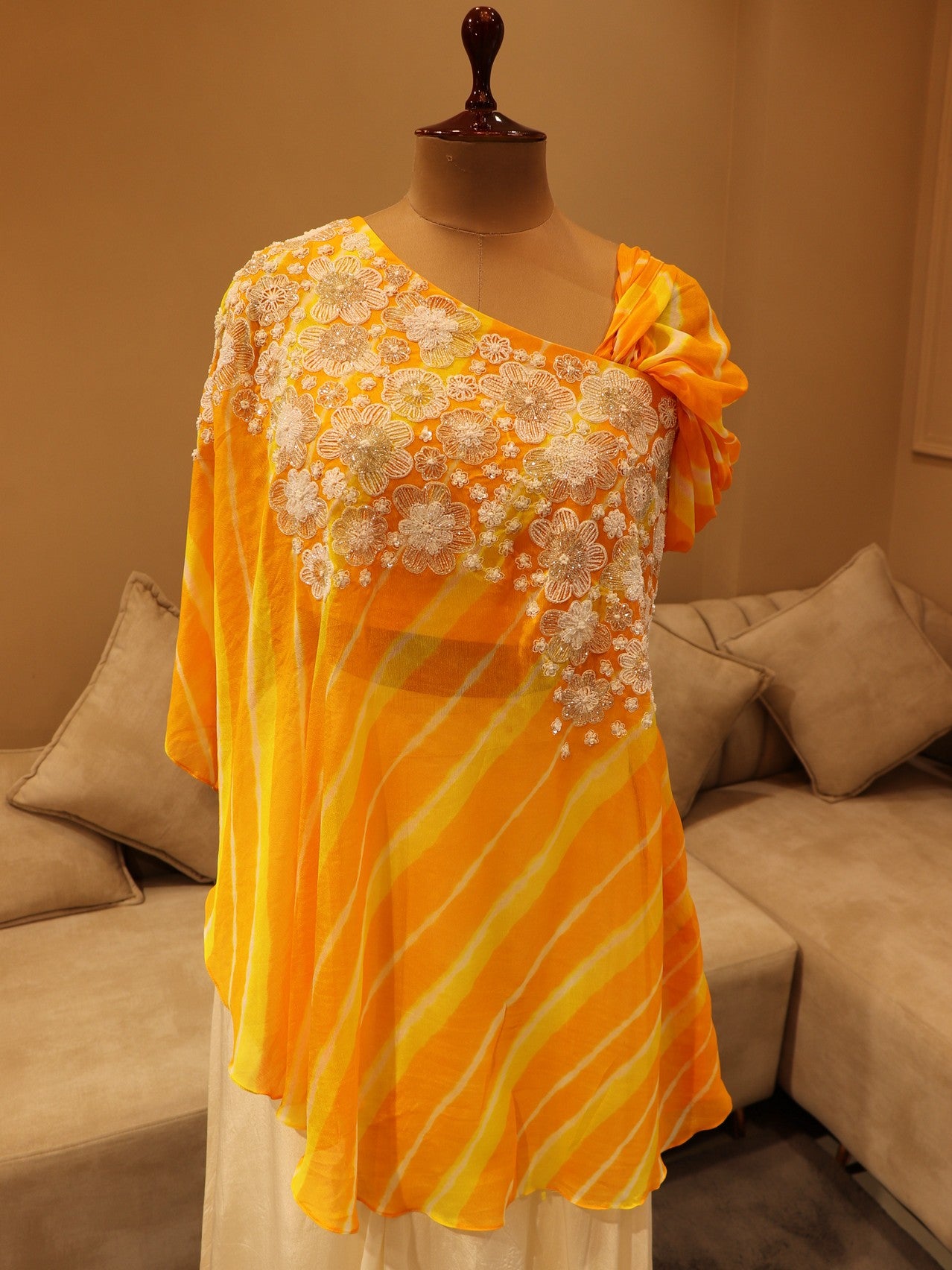 Yellow leheriya top with flaired plazo