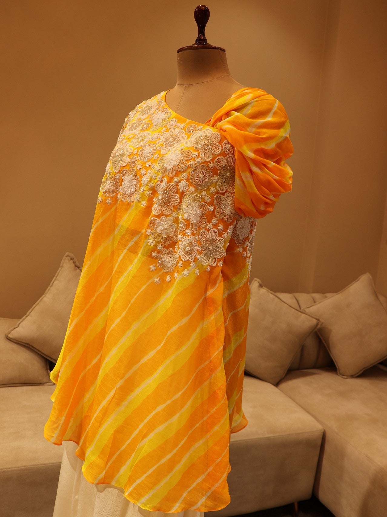 Yellow leheriya top with flaired plazo