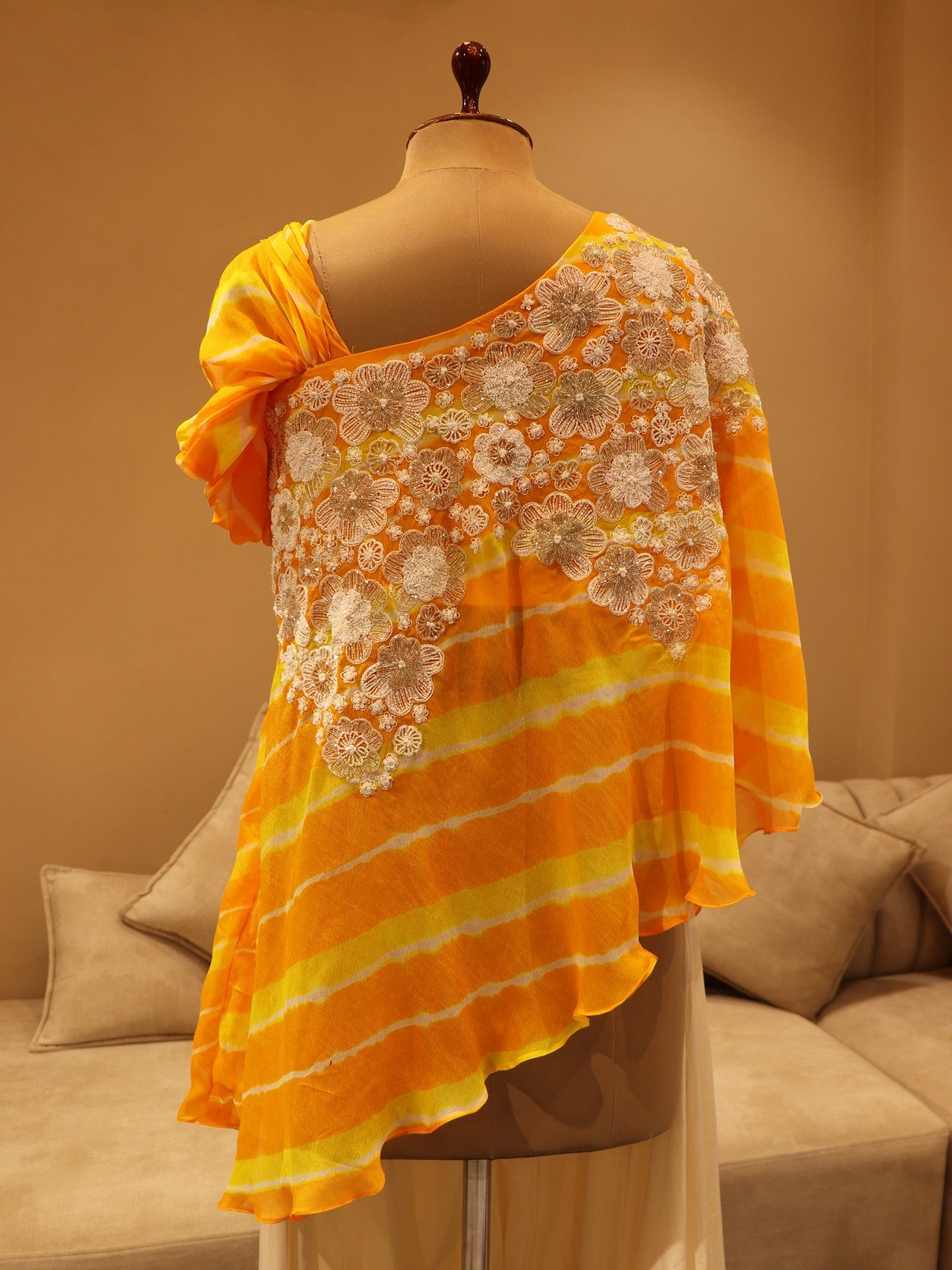 Yellow leheriya top with flaired plazo