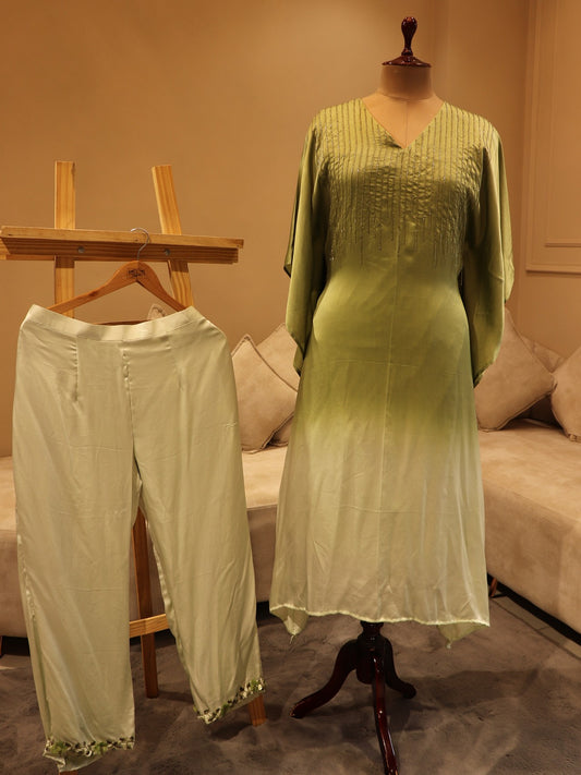 Olive green shaded kaftan with pants