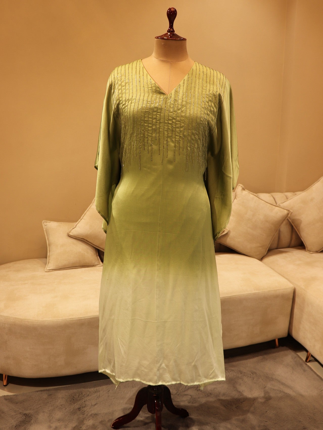 Olive green shaded kaftan with pants