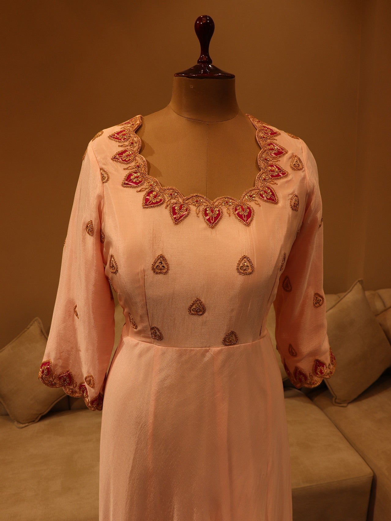 Rani leheriya shrug with blush pink gown