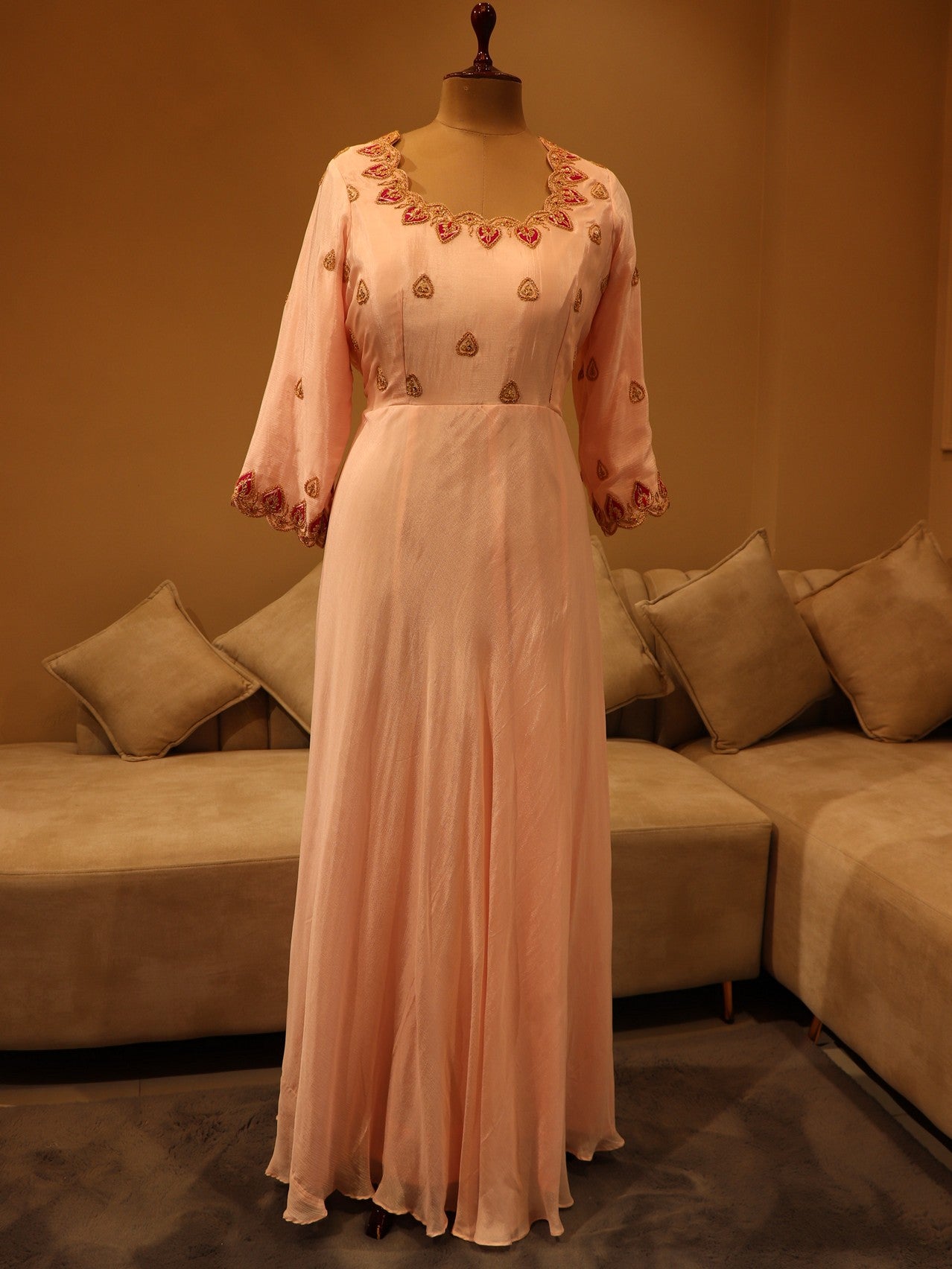 Rani leheriya shrug with blush pink gown