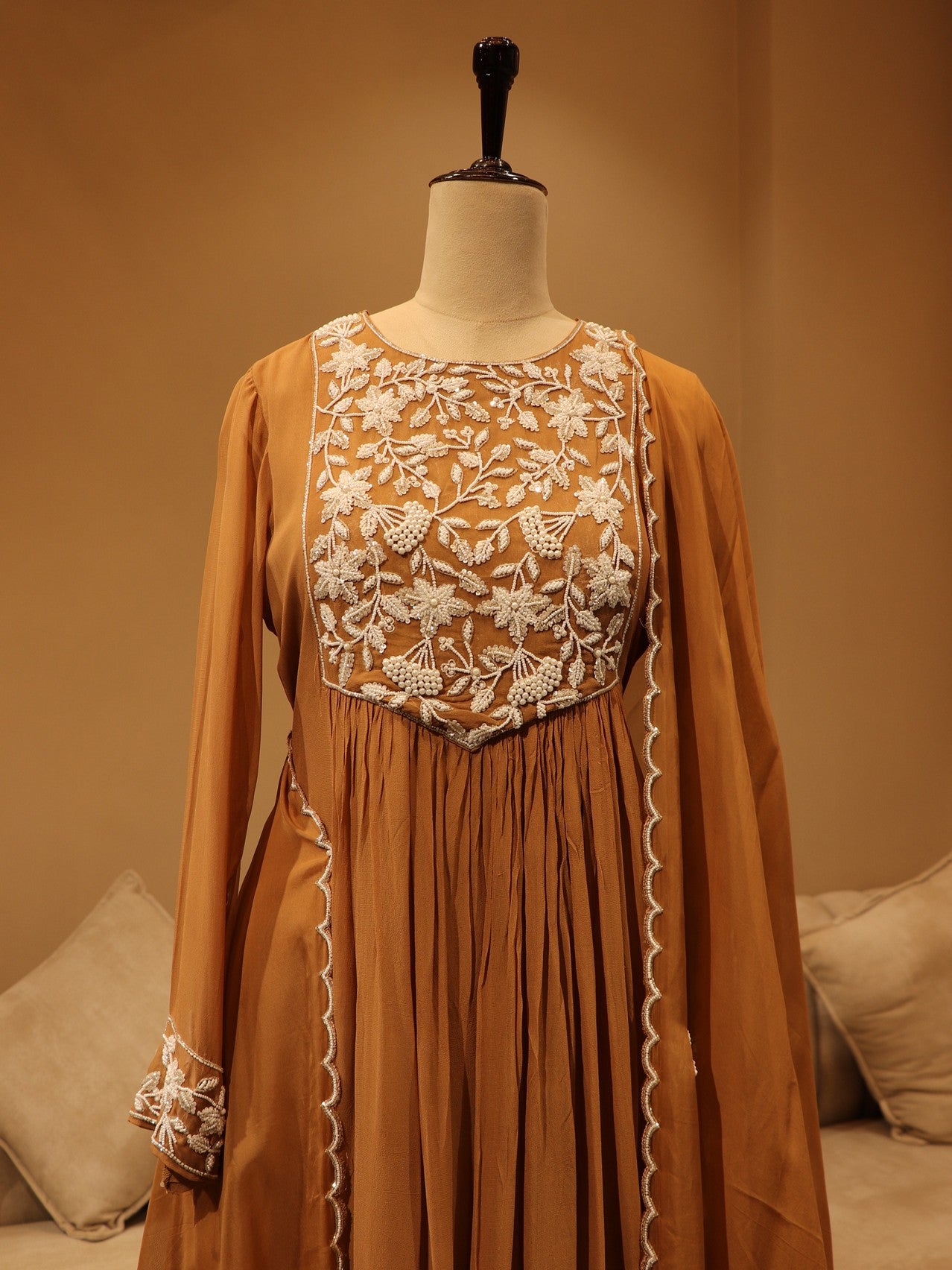 Caramel brown pearl kurti with plazo and dupatta