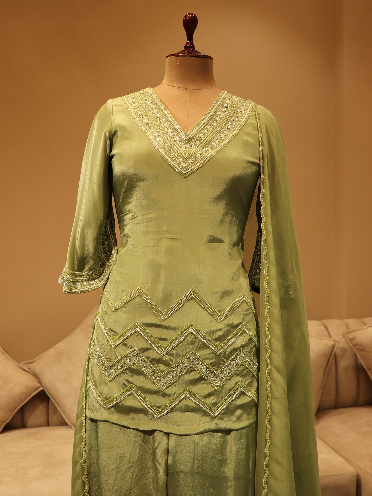 Mint green kurta plazo dupatta