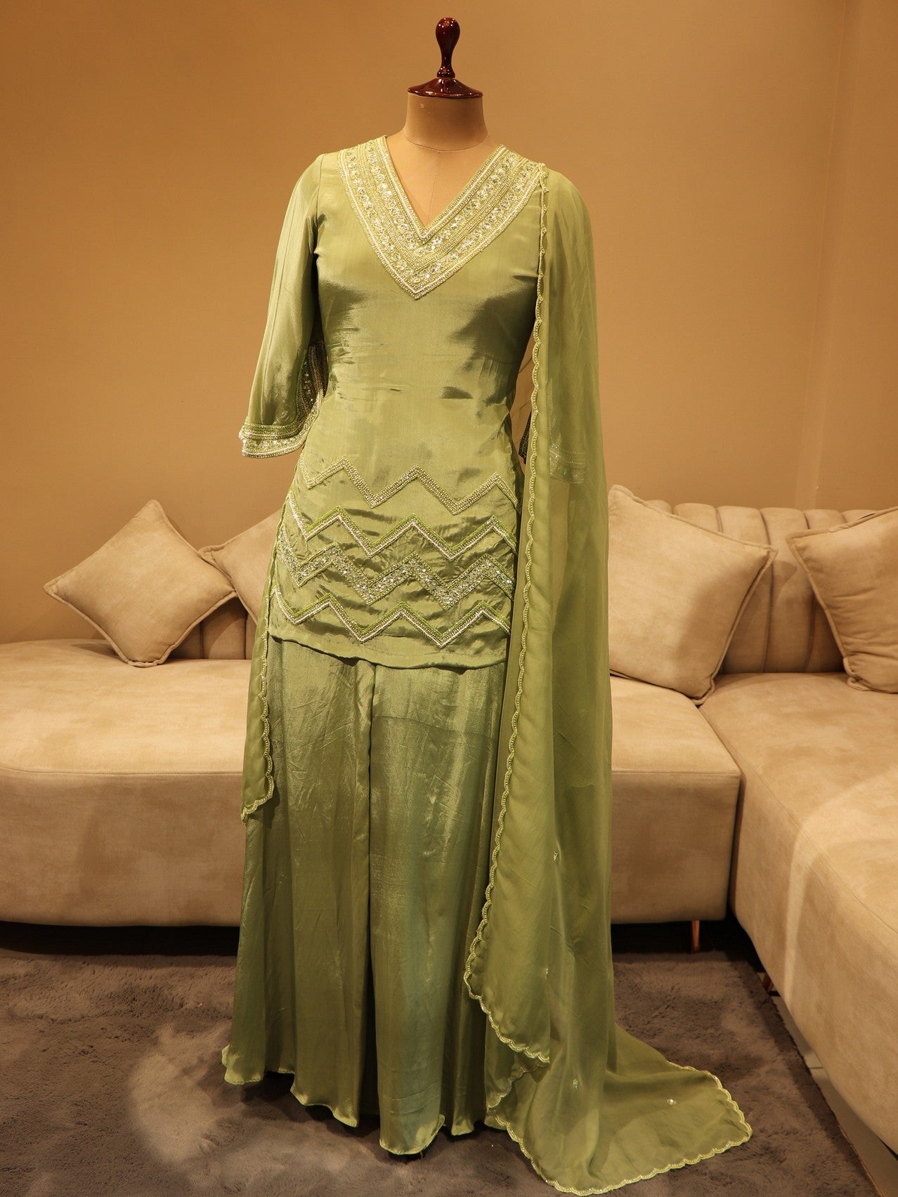 Mint green kurta plazo dupatta