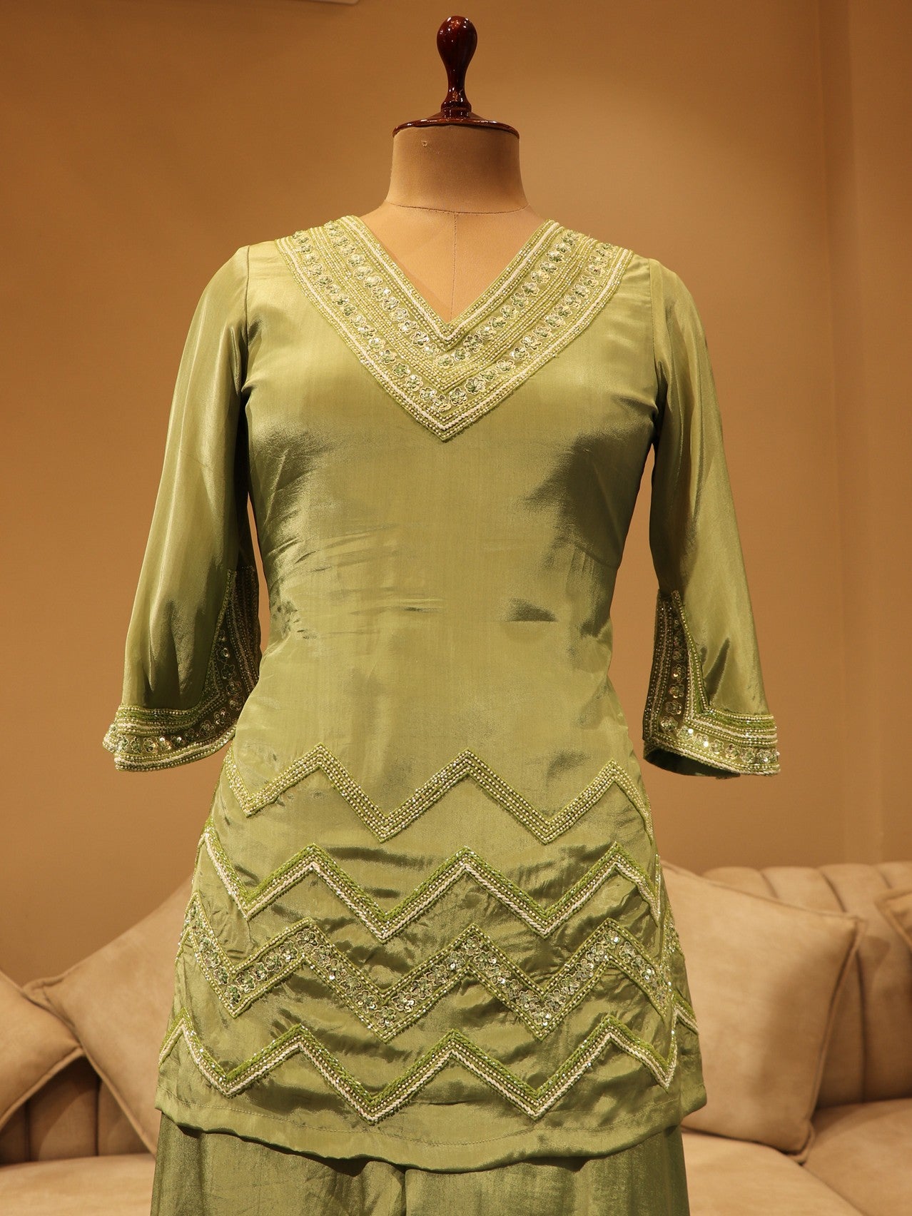 Mint green kurta plazo dupatta