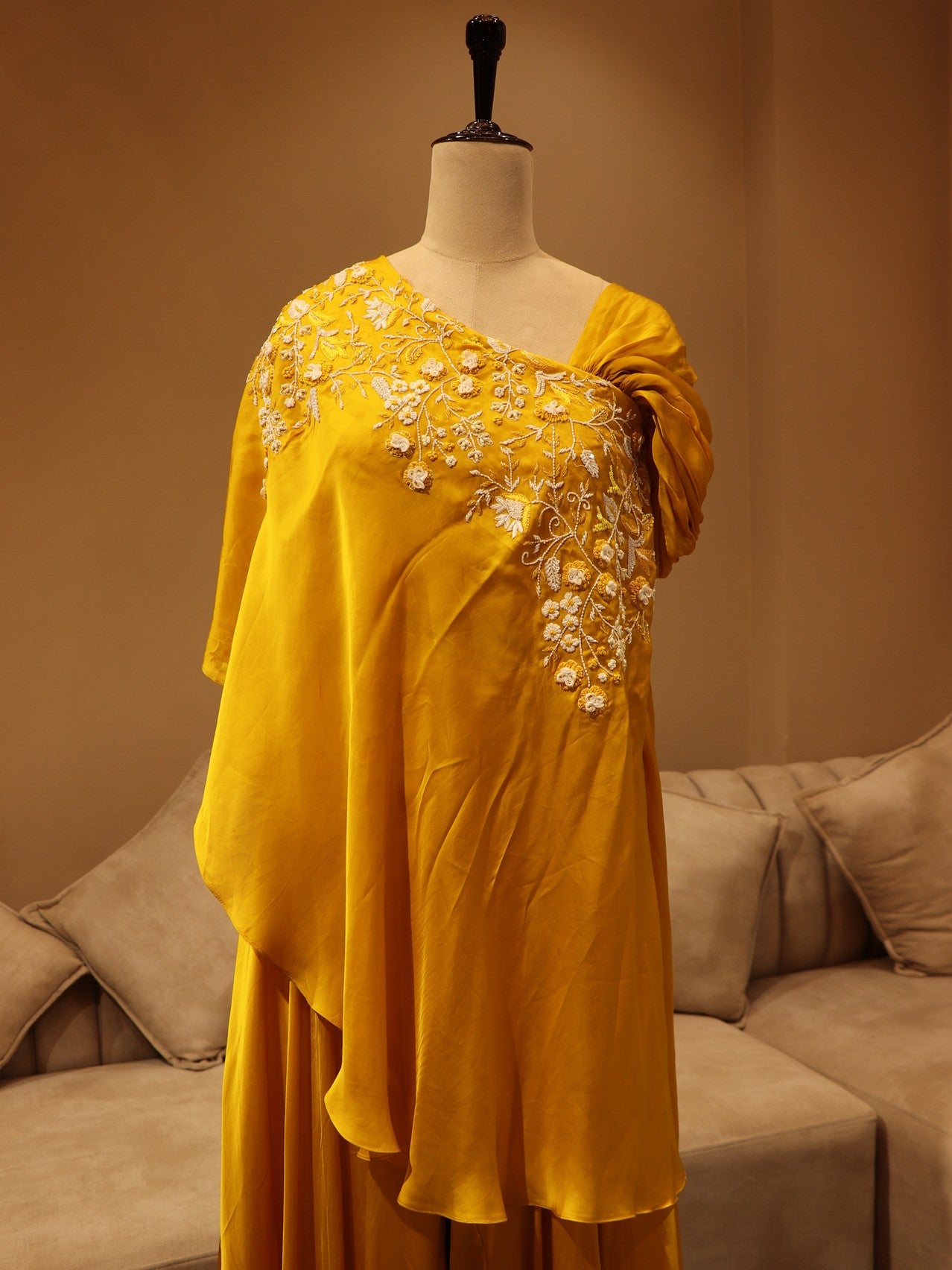 Yellow cape top with plazo