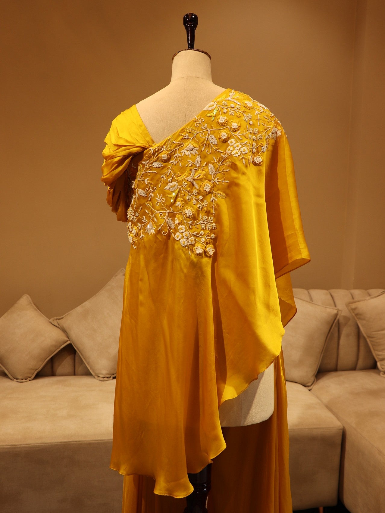 Yellow cape top with plazo