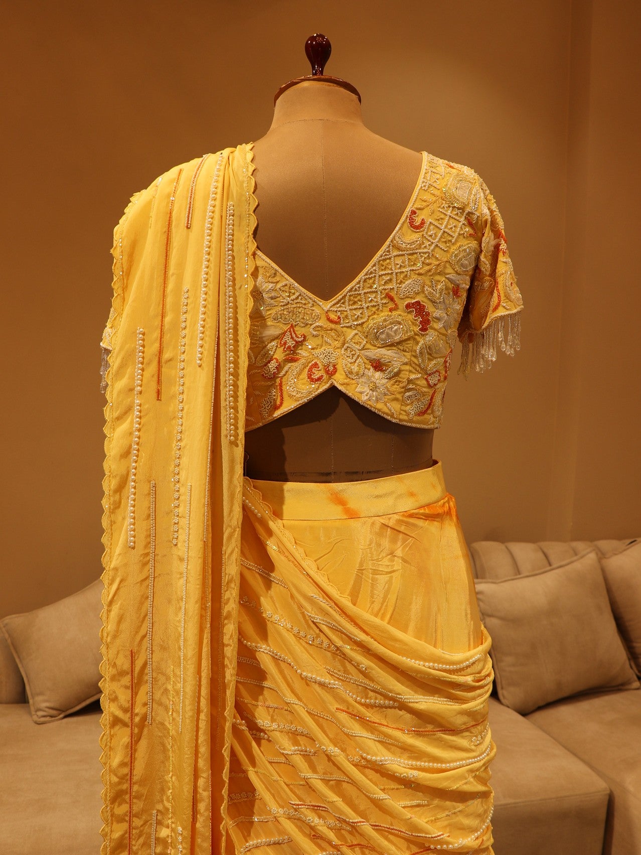 Pastel yellow shibori dye lehenga