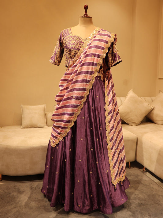 Mauveish purple leheriya lehenga set