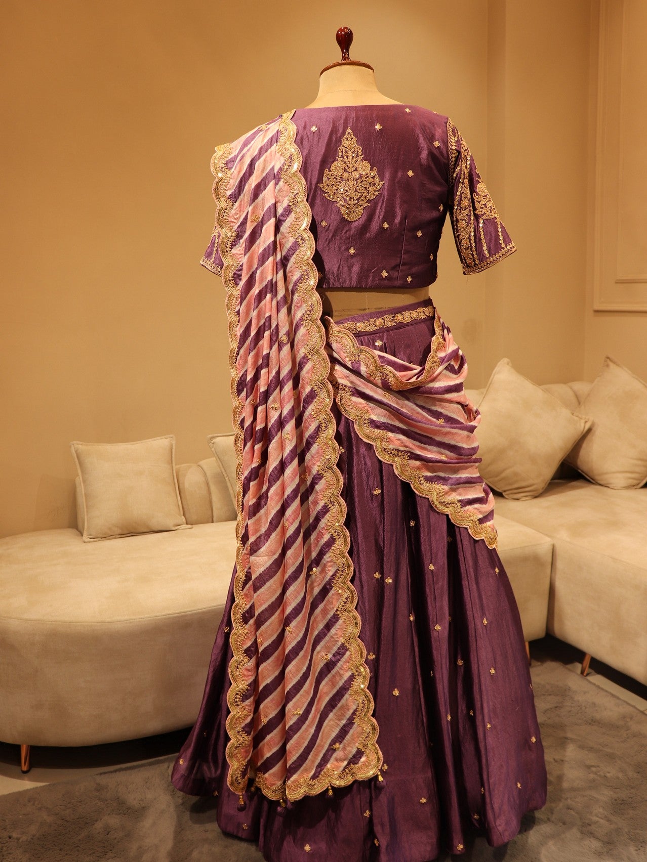 Mauveish purple leheriya lehenga set