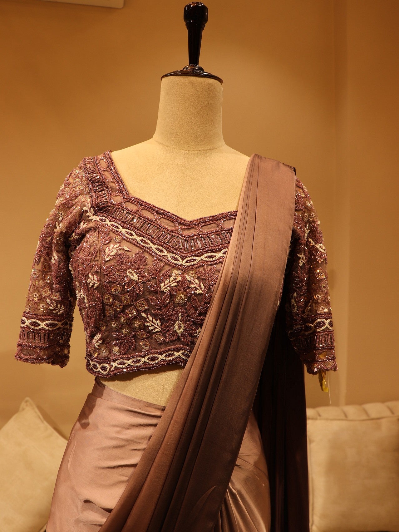 Coke Brown shaded drape saree