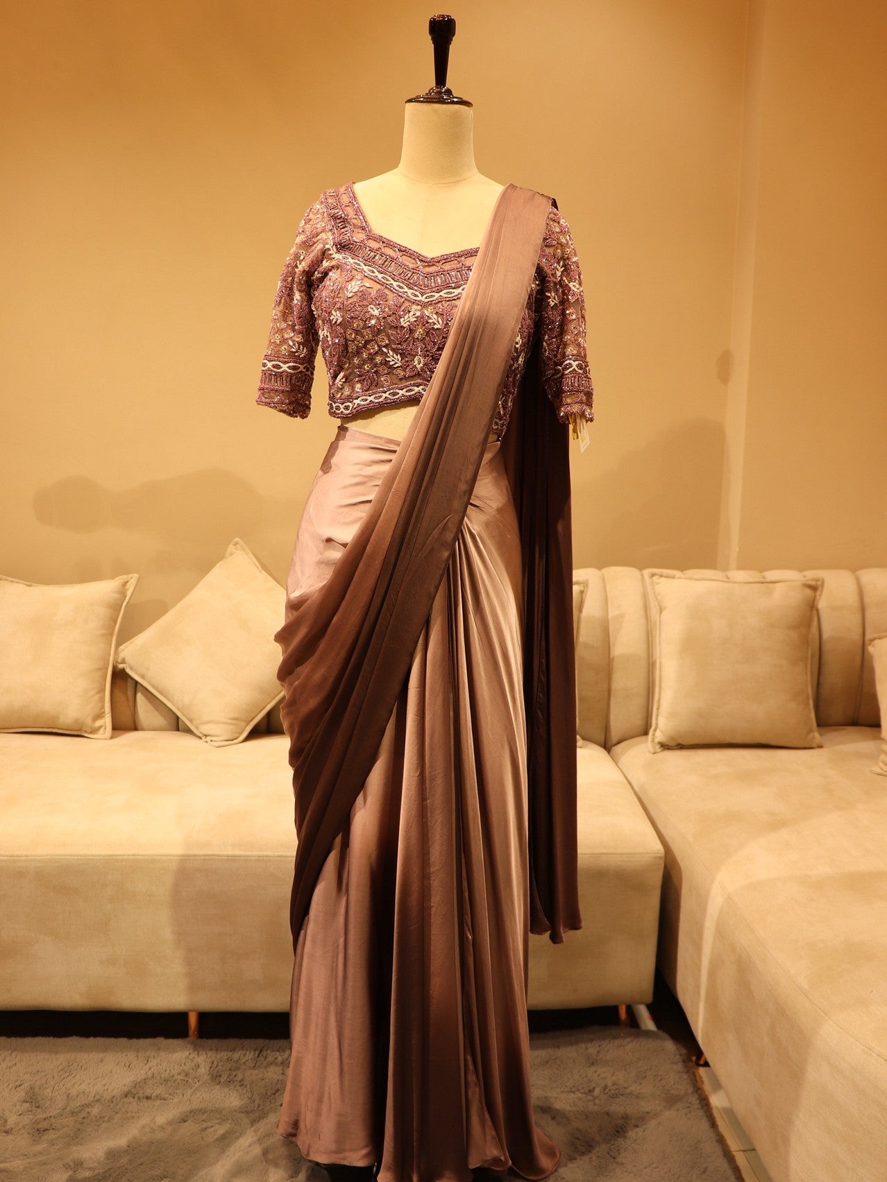 Coke Brown shaded drape saree