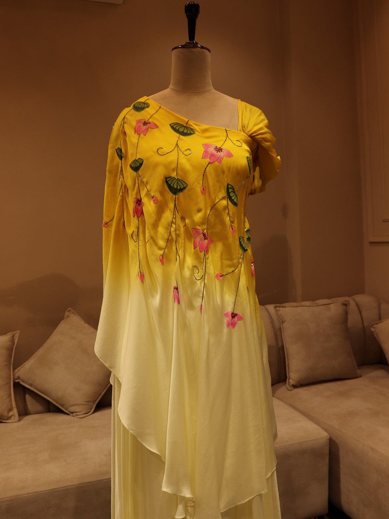 Mustard yellow shaded top with flaired plazo