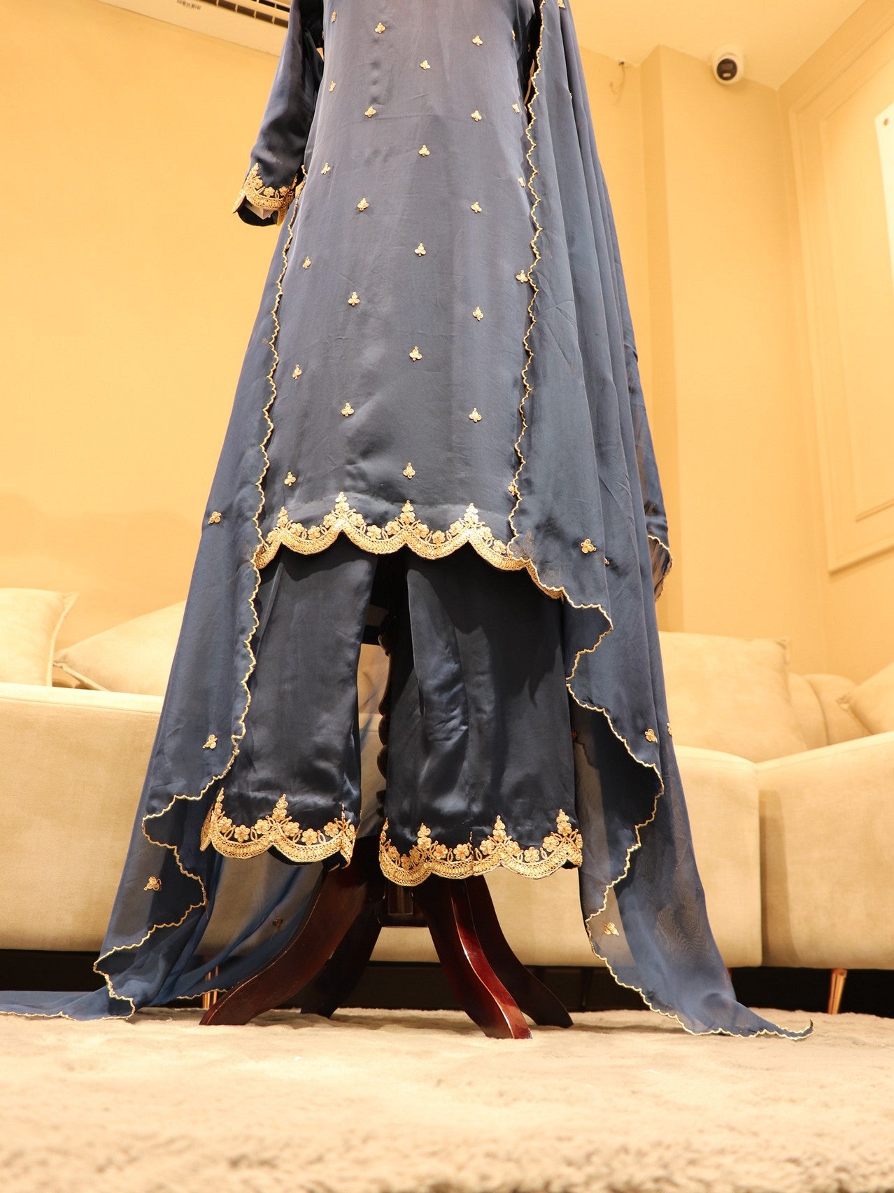 Navy blue marodi kurta pants with dupatta