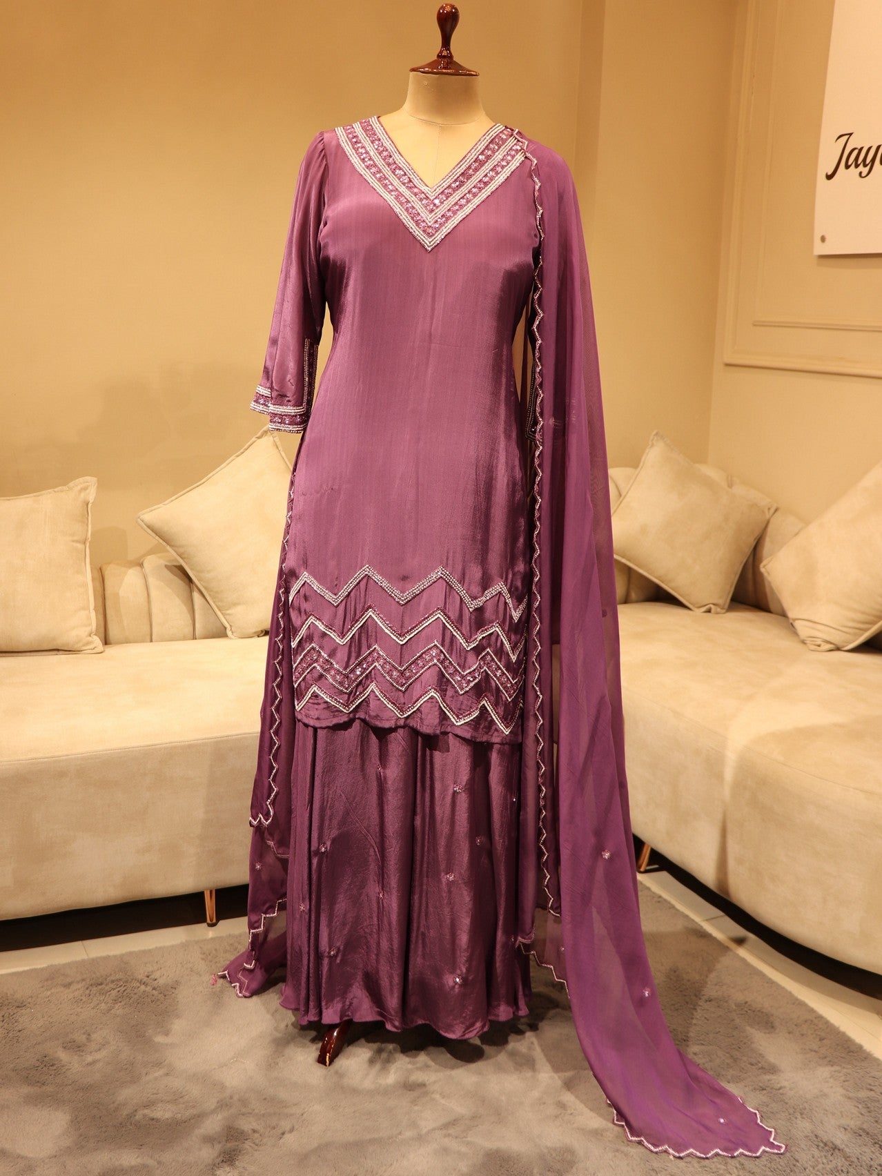 Mauve kurta plazo dupatta