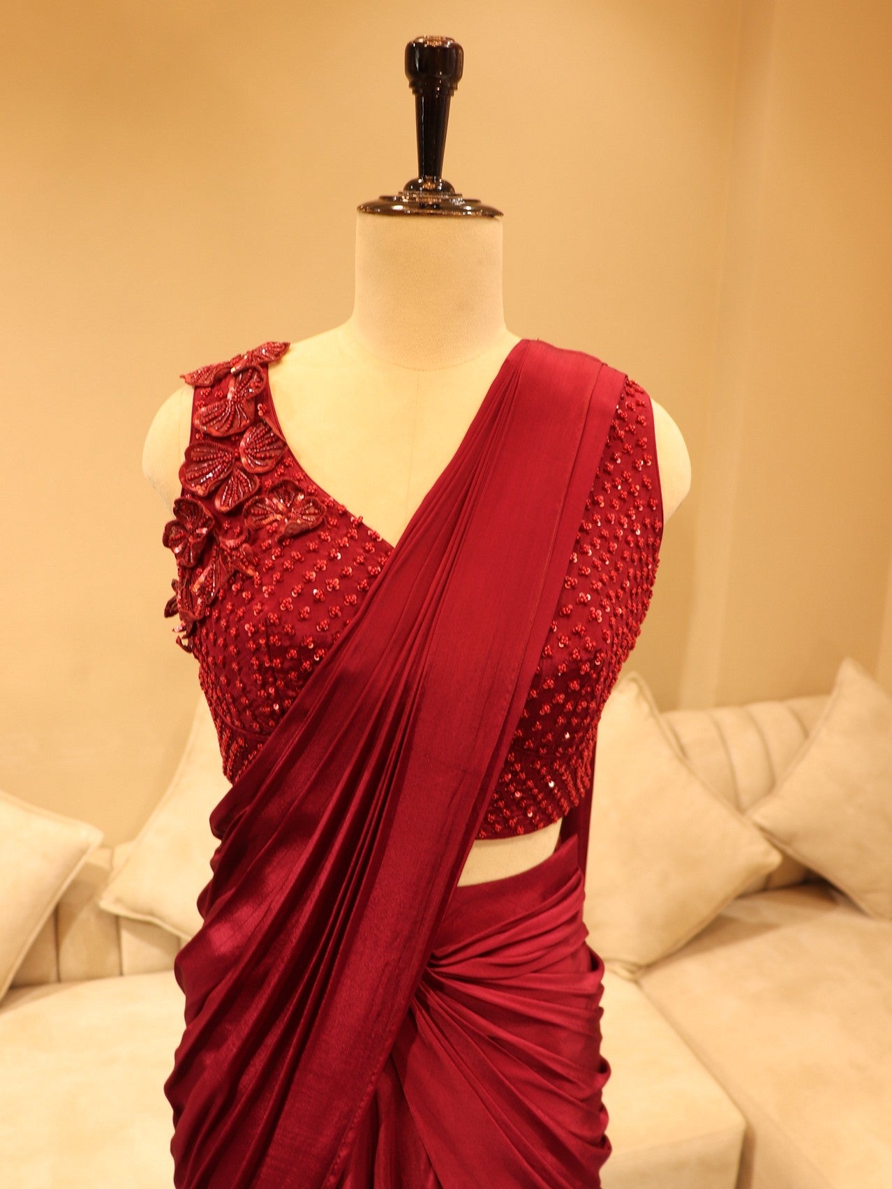 Hot maroon drape saree