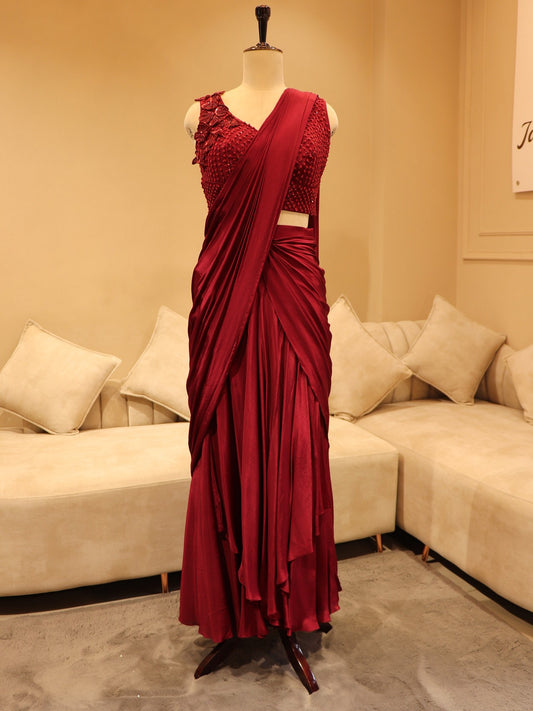 Hot maroon drape saree