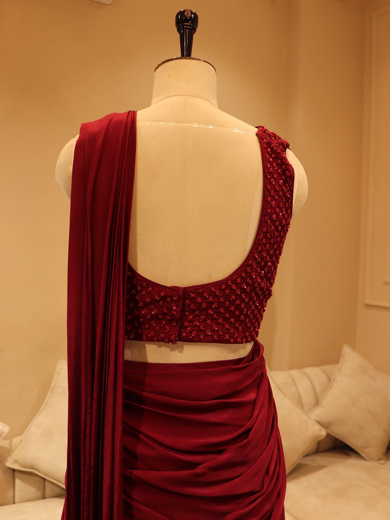 Hot maroon drape saree