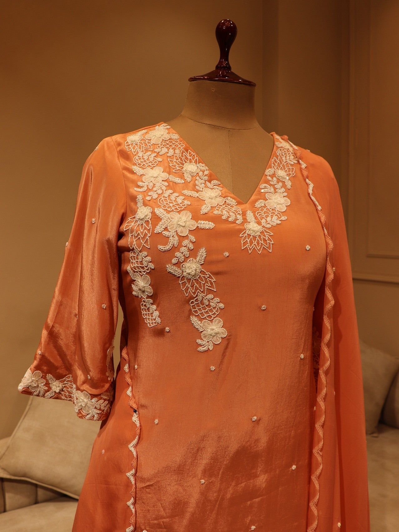 Salmon peach kurta plazo dupatta