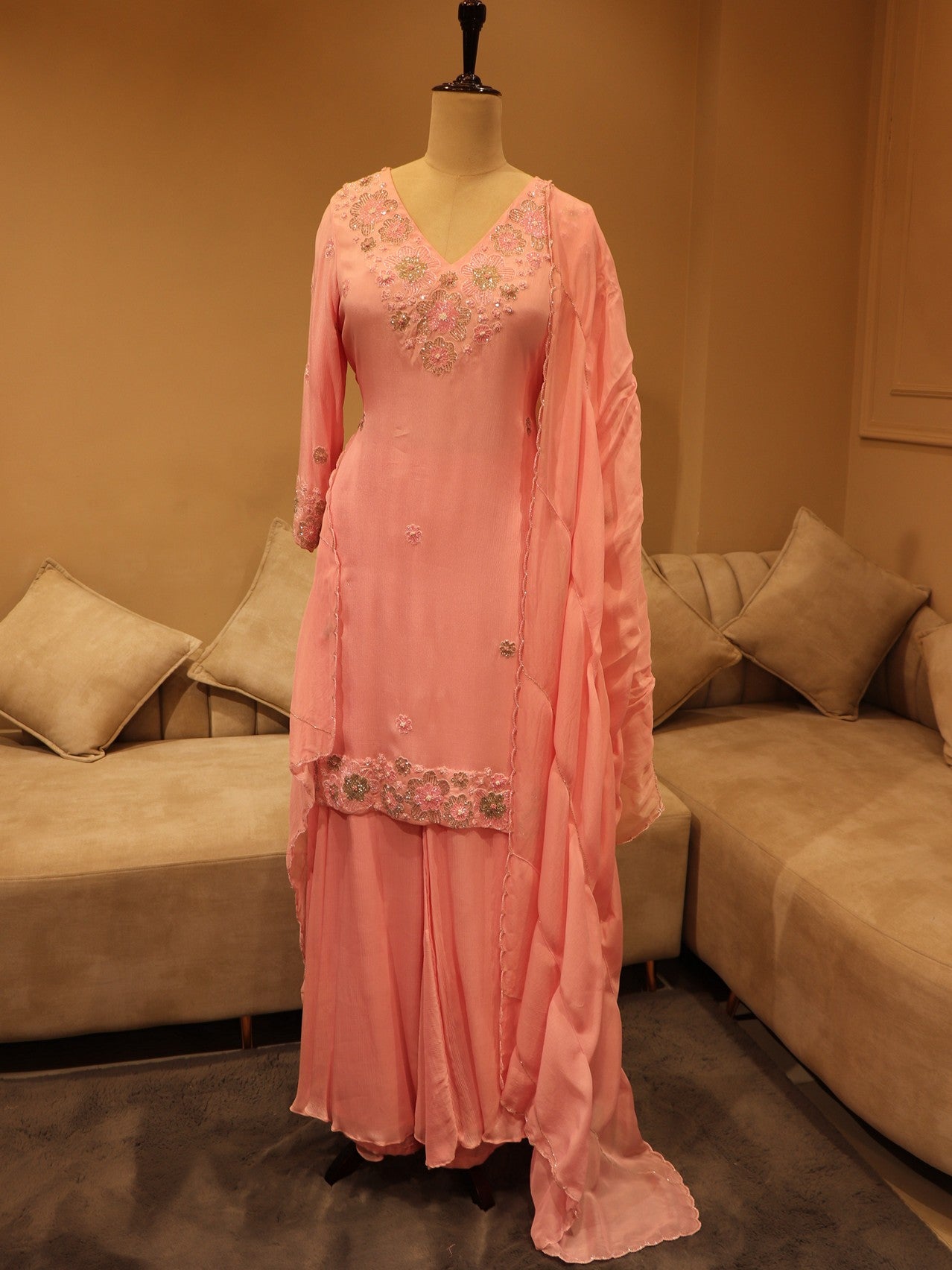 Pink kurta plazo with dupatta