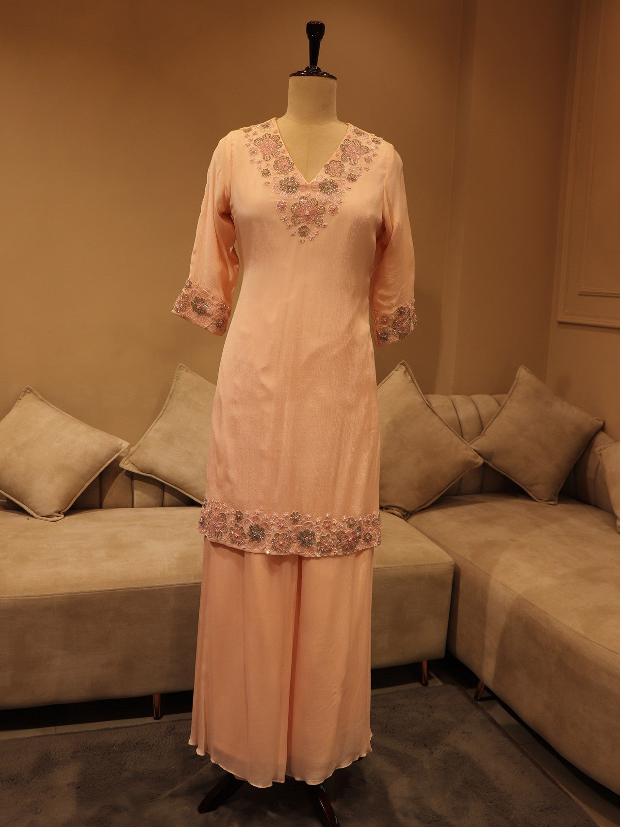 Blush pink kurta plazo dupatta