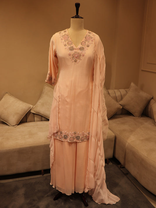 Blush pink kurta plazo dupatta