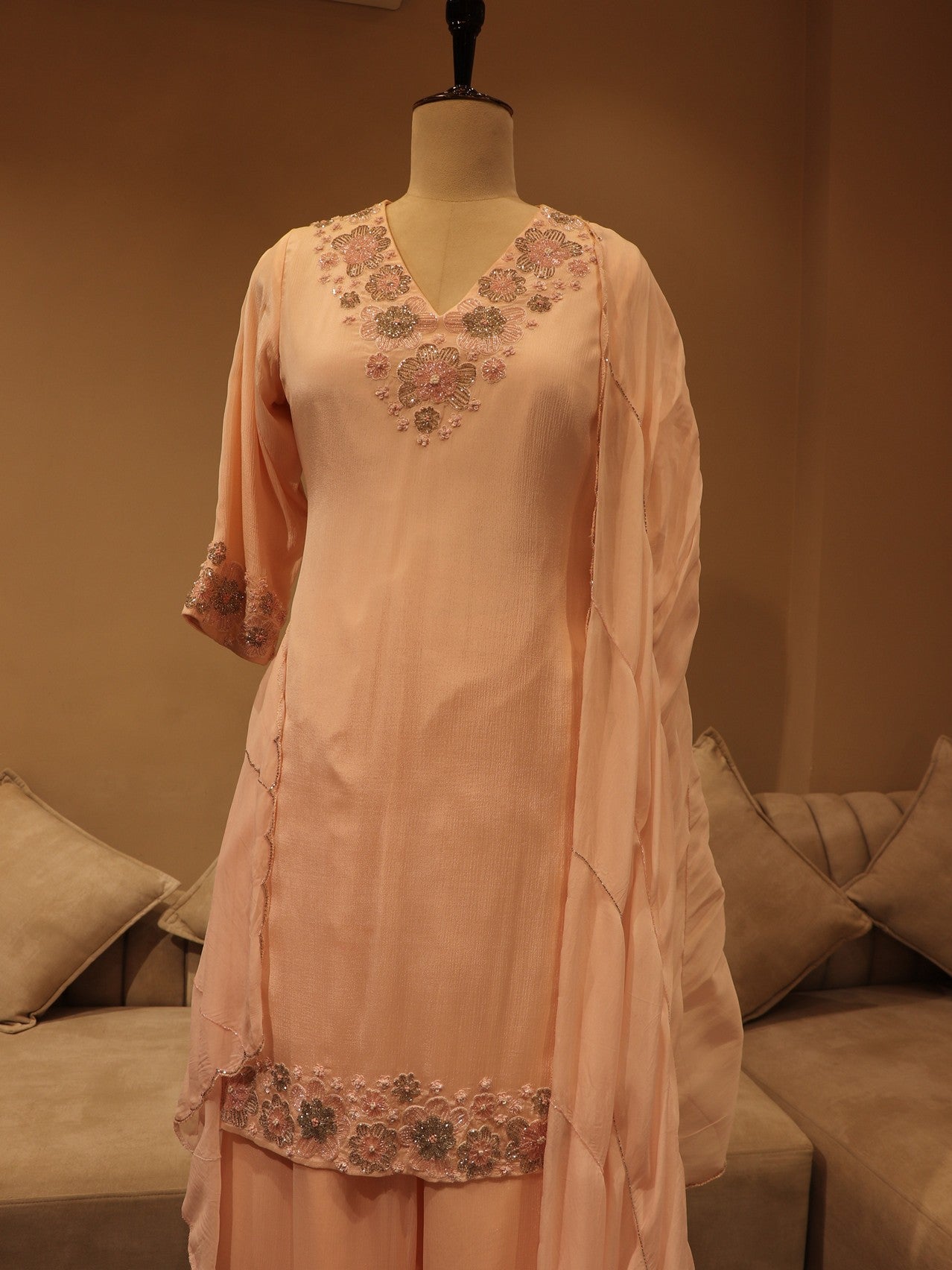 Blush pink kurta plazo dupatta