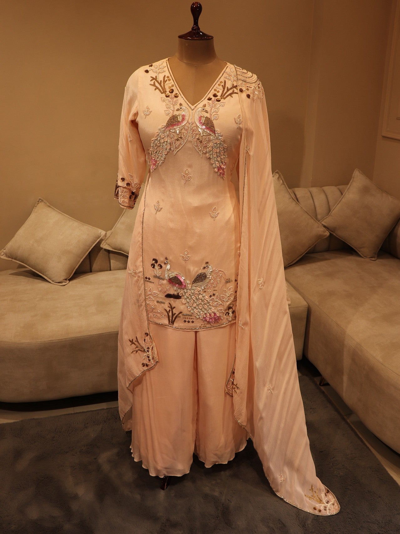 Blush pink kurta plazo dupatta