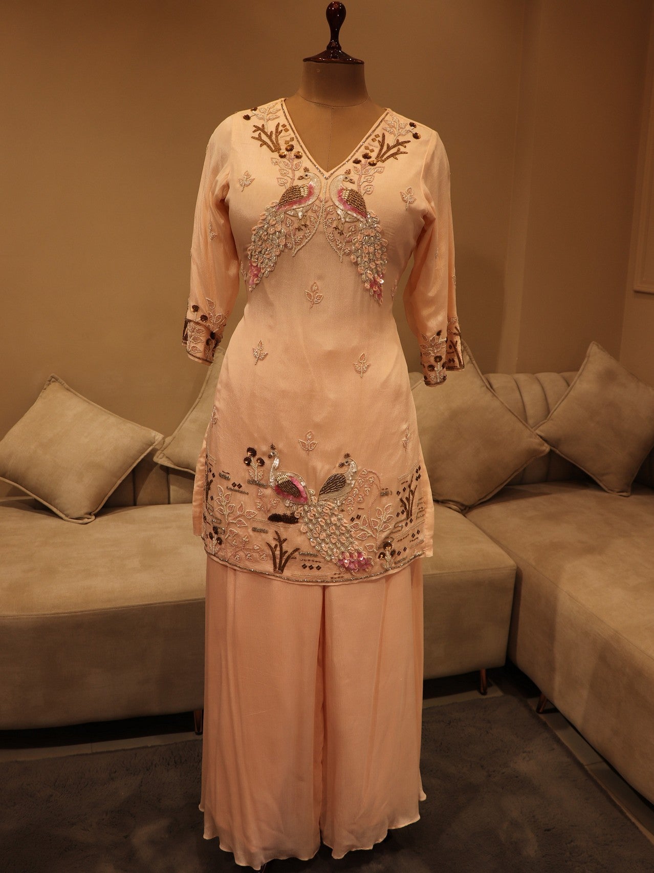 Blush pink kurta plazo dupatta