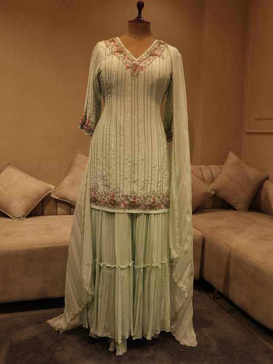 Mint green kurta sharara dupatta