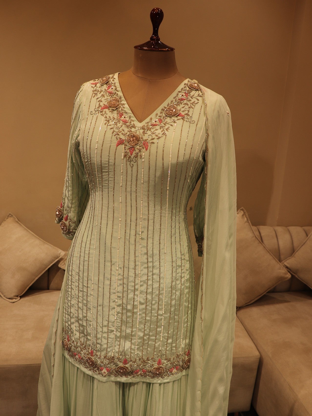 Mint green kurta sharara dupatta