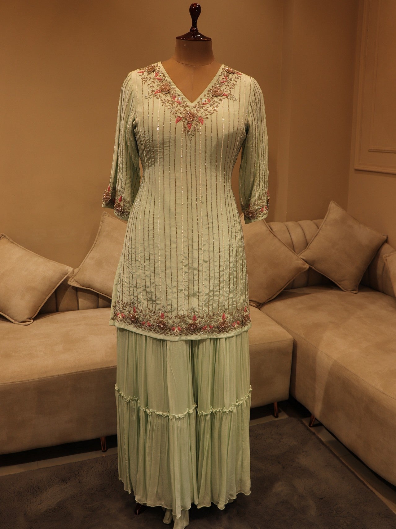 Mint green kurta sharara dupatta