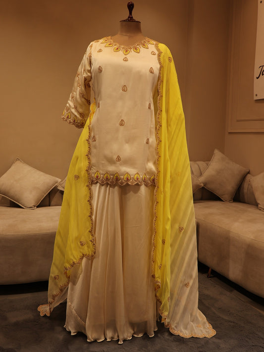 Pearl white marodi kurta plazo dupatta