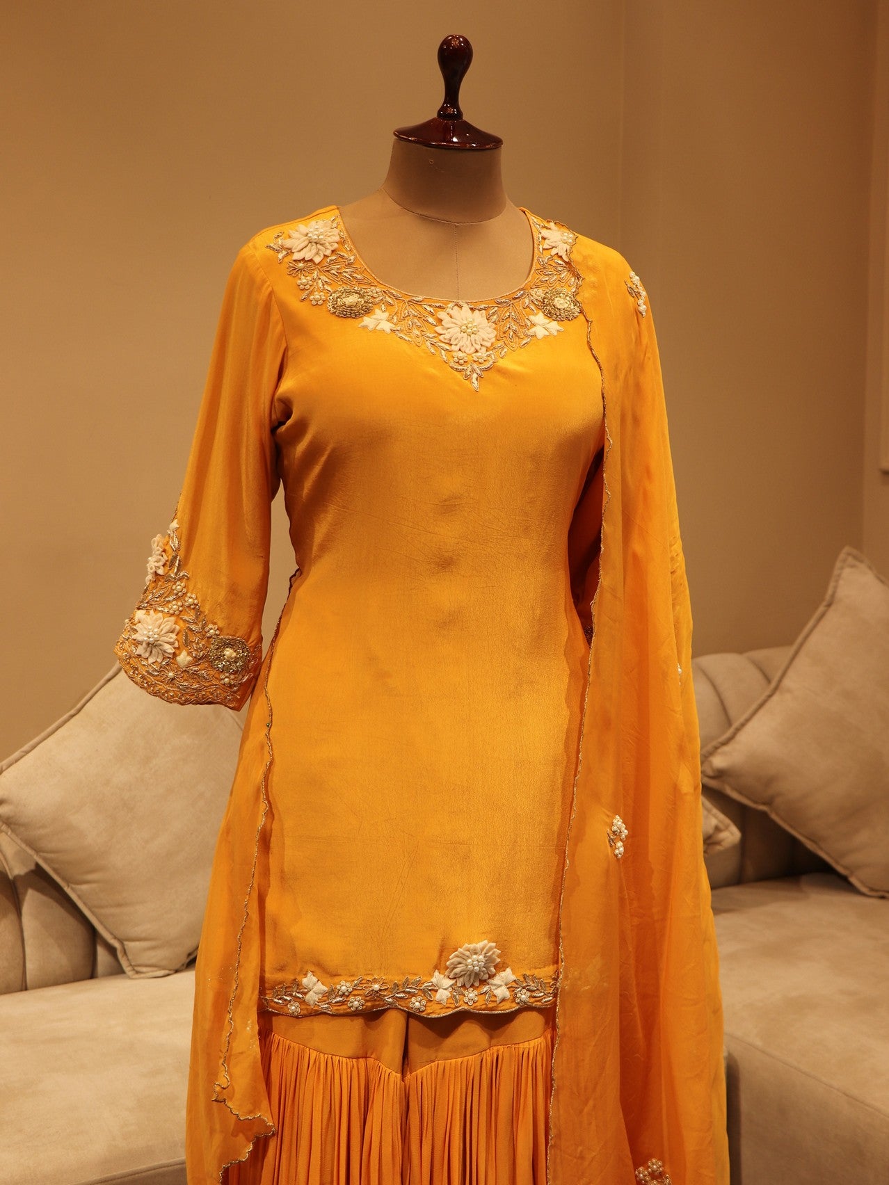 Pumpkin orange kurta sharara with dupatta